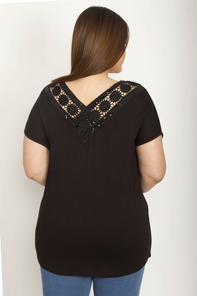 Şans Damen-Bluse aus Viskose in großer Größe mit schwarzer Spitze und Details 65n26415
