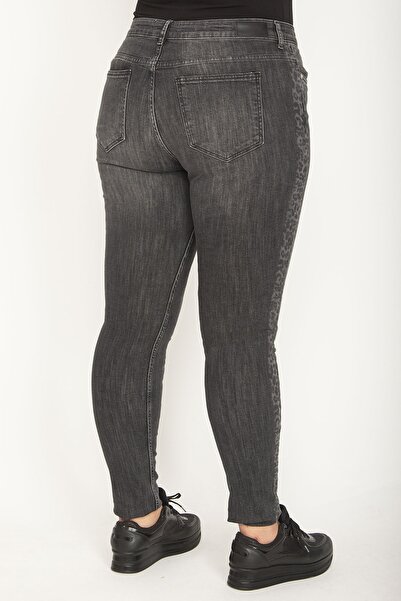 Şans Γυναικείο μεγάλο μέγεθος Anthracite Πλαϊνό λεπτομερές Lycra 5 Pocket Skinny Leg Jeans 65n26400