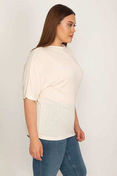 Şans Women's Large Size Bone High Collar Viscose Blouse 65n26224