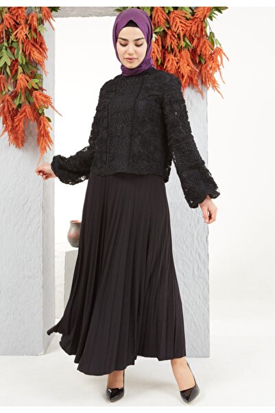 lodmela Elastic Waist Pleated Skirt 6018-Powder