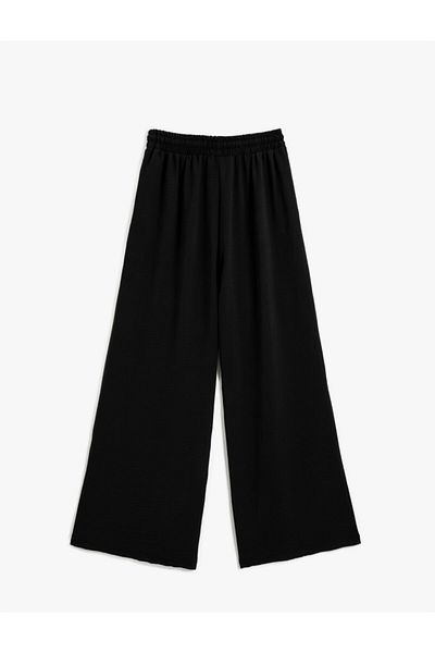 Koton Women's BLACK Wide Leg Trousers Tied at the Waist