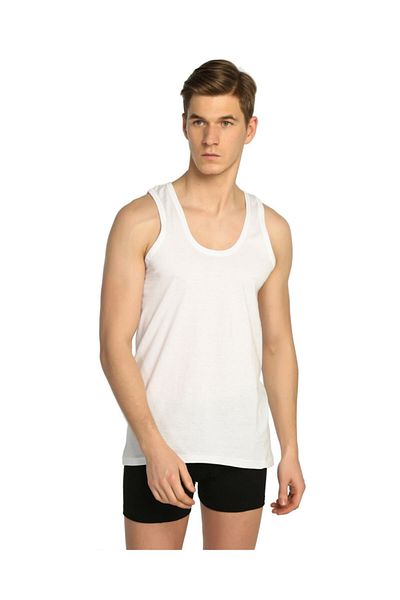 Tutku Men's Rib Tank Top - Pack of 11 - White