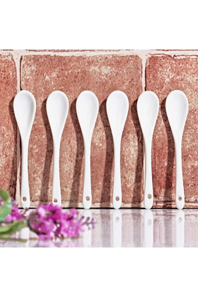 pearly.co بورسلين 6 قطع ملاعق بيضاء 13 سم