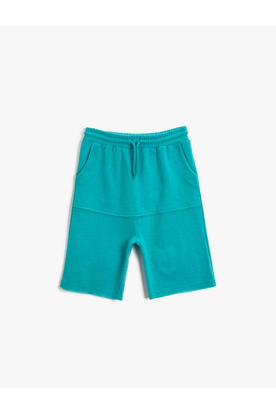 Koton Boy's Blue Patterned Pocket Shorts Tied at the Waist