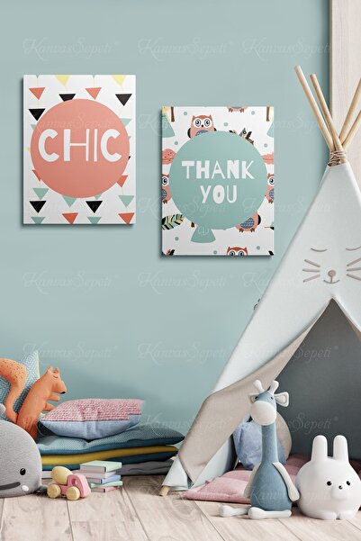 KanvasSepeti Tablou înrămat cu cadru de pânză cu model abstract decorativ pentru camerele băieților și fetelor