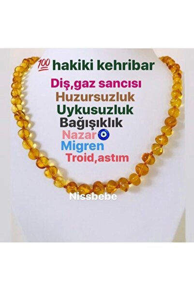 NİSSBEBE Sertifikalı Orijinal Kehribar Bebek Diş Kolyesi 32-33 Cm 0-3 Yaş