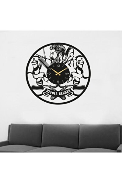 GİZEM SHOP Dekoratif Erkek Kuaför Duvar Saati Ahşap Lazer Kesim Modern