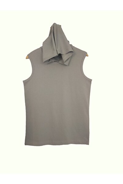 Raf Coll Unisex Απλό Γκρι Αμάνικο μπλουζάκι με κουκούλα