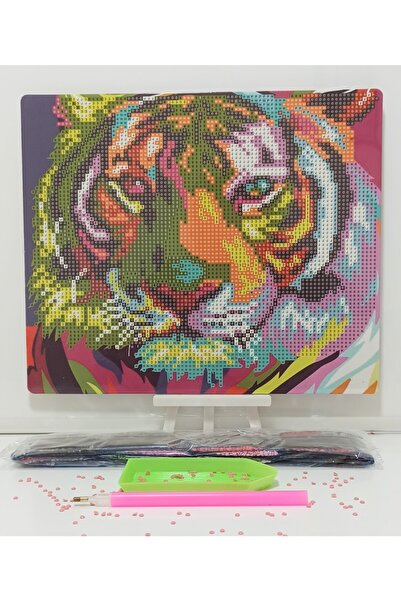 MENTAŞ Boncuklu Taşlı Mozaik Elmas Goblen Pano Tablo Resim Puzzle Dıamond Paıntıng 21x25- Renkli Aslan