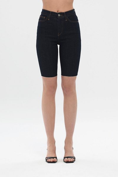 CROSS JEANS Dark Indigo High Waist Cut-Out Biker Jean Shorts C 4521-045