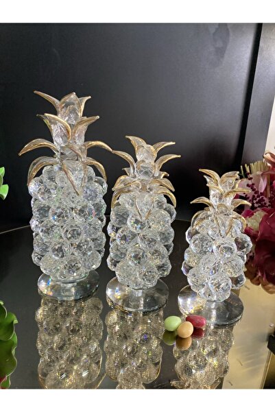 Kasva Concept Dekoratif Kristal Gold Büyük Boy 3'lü Set Ananas Model