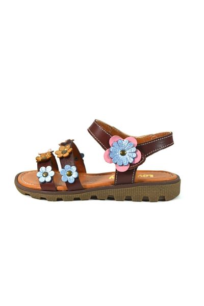 Bayrak Sandale pentru fete ortopedice din piele naturală maro florale 26-30