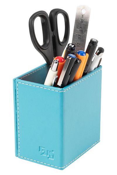 2K Pen Holder Faux Leather Desktop 9.5x6x10 Cm