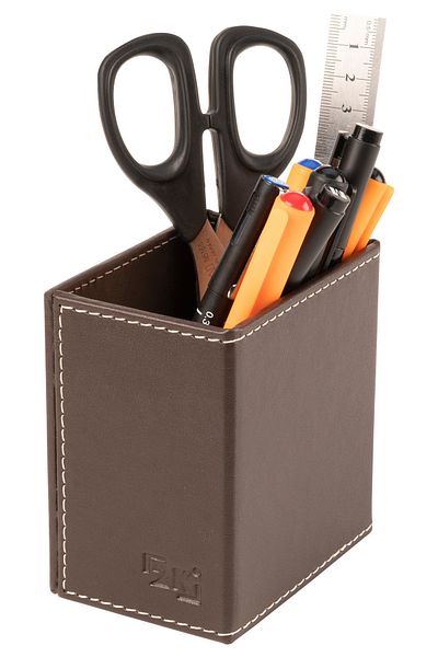 2K Pen Holder Faux Leather Desktop 9.5x6x10 Cm