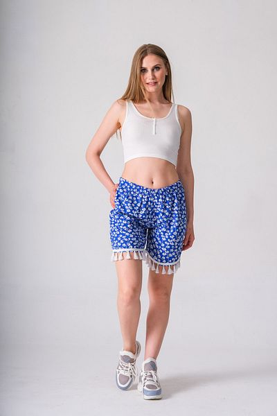 İna Țesătură din viscoză din bumbac, pantaloni scurți în stil etnic, cu talie elastică