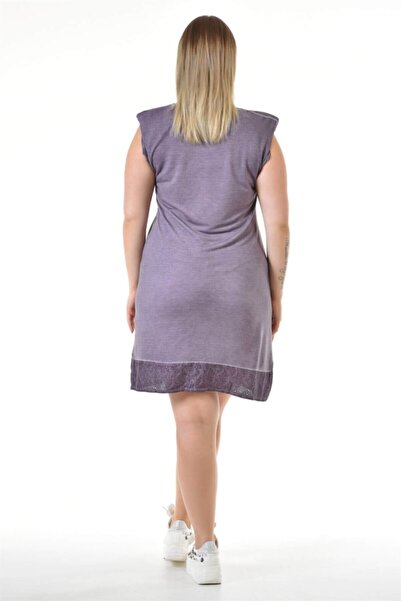 Seamoda Vatkalı Etek Ucu Dantel Detaylı Büyük Beden Kadın Rahat Elbise-açık Mor