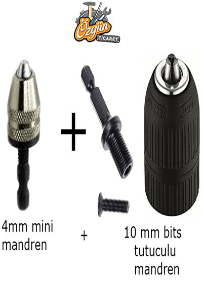 ÖZGÜNTİC. Mandren Seti 4 Mm Mini Mandren & 10 Mm Bits Tutuculu Mandren Torkslu Matkablarada Uyumludur