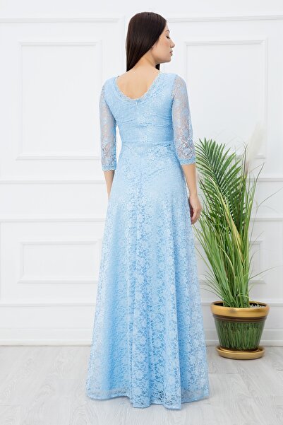 PULLIMM Довга мереживна сукня Kristy 38102 V з вирізом на шиї