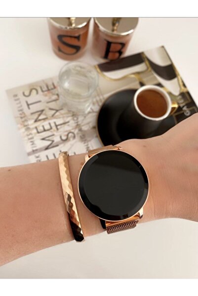 ÇENÇEN Unisex Rose Gold Çelik Hasır Kordon Mıknatıslı Dijital Led Dokunmatik Kol Saati