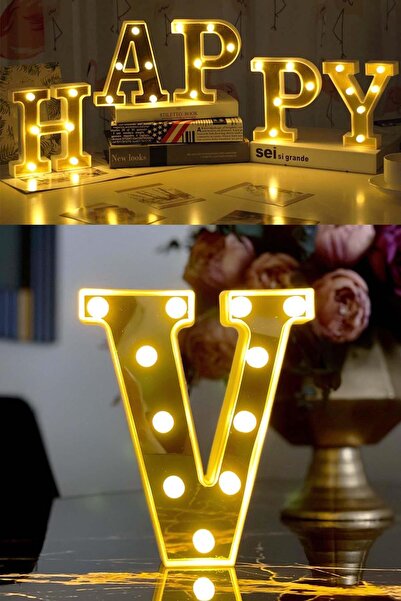 Murido Dekoratif Led Işıklı 3d V Harfi Büyük Boy Organizasyon Doğum Günü Kutlama