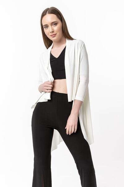 Laranor Women's Ecru Asymmetrical Casual Cardigan 19L6550