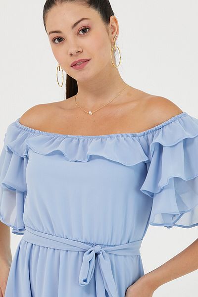 ADASTYLE Guler Carmen, sifon, rochie shooting B. albastra