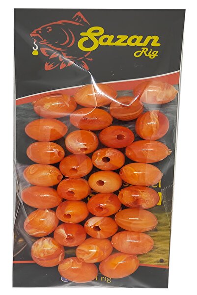 sr sazanrig Oval Boncuk Ebruli Kırmızı 14 Mm (Dar Delik)