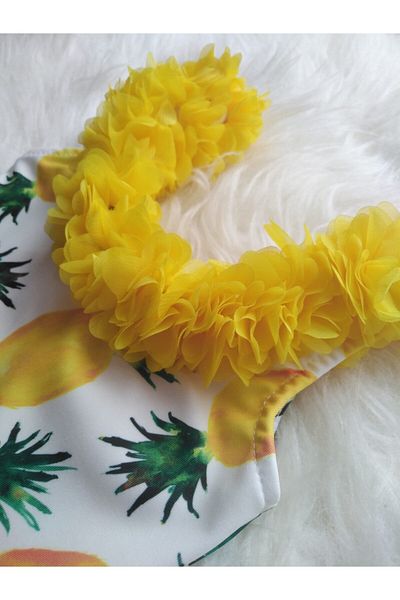 BEBEĞİME ÇORAP Girl's Pineapple Patterned Floral Collar Swimsuit