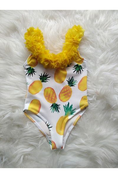 BEBEĞİME ÇORAP Girl's Pineapple Patterned Floral Collar Swimsuit