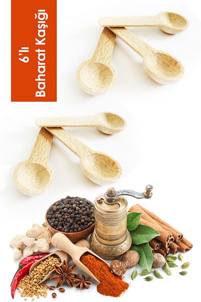 Anadolu Saray Çarşısı Set of 6 Wooden Mini Scale Spoons - Wooden Spice and Jam Spoons 6 Pieces