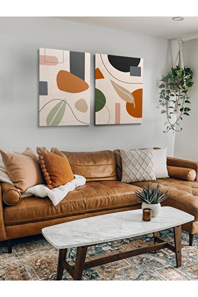 KanvasSepeti Комплект от 2 бохемски, бохемски, ретро, арт, абстрактна картина, декоративна картина на платно, картини на платно, абстрактни картини