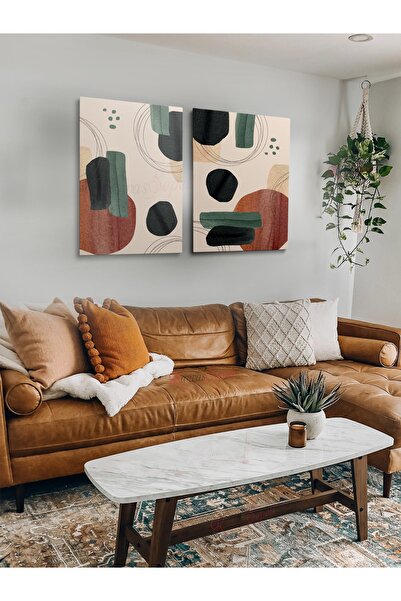 KanvasSepeti 2li Set Boho Bohem Bohe Retro Art Soyut Tablo Dekoratif Kanvas T...