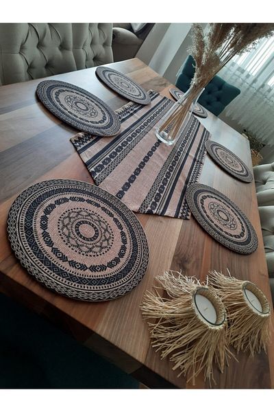 Ayşemce Ethnic Bohemian Patterned Runner & 6 Bohemian Plates