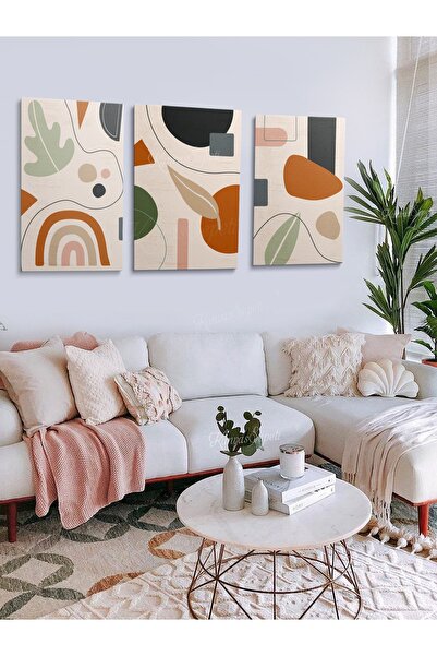 KanvasSepeti 3lü Set Boho Bohem Bohe Retro Art Soyut Tablo Dekoratif Kanvas T...