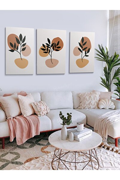 KanvasSepeti 3lü Set Boho Bohem Bohe Retro Art Soyut Tablo Dekoratif Kanvas T...