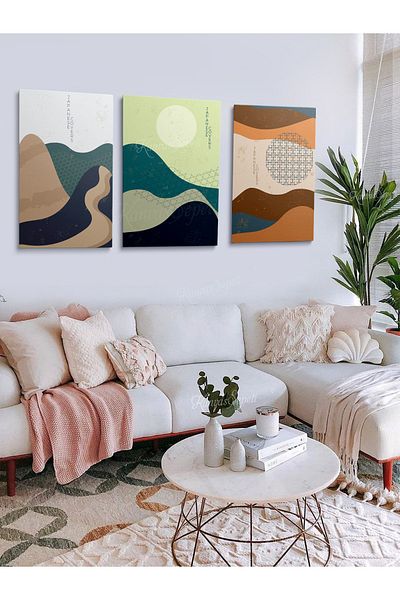 KanvasSepeti Σετ 3 Boho Bohemian Bohe Retro Art Abstract Painting Διακοσμητικός πίνακας σε καμβά Πίνακες ζωγραφικής σε καμβά Αφηρημένες ζωγραφιές