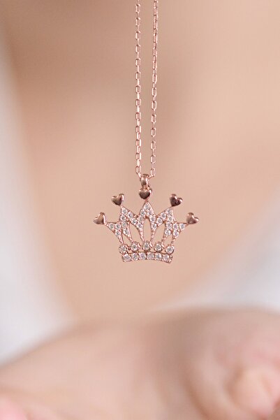 Sahira Jewelry Prenses Tacı Taşlı 14 K Rose Altın Kaplama Kadın Kolye