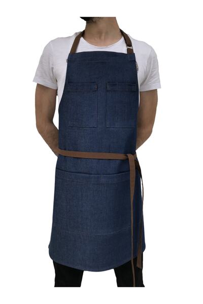 Denim Barista Önlük Mutfak Önlüğü Aşçı Askılı Iş Önlüğü Çok Amaçlı Tasarım Önlük