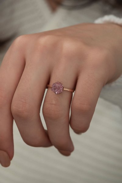 Ervanur 925 Ayar Rose Kaplama Pembe Zirkon Taşlı Gümüş Lotus Çiçeği Kadın Yüzük