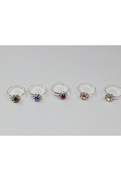 NETİCE ÖYLEK Trenddünyası Çiçekli Taşlı Ayarlanabilir Kız Çocuk Yüzükleri 5 Adet