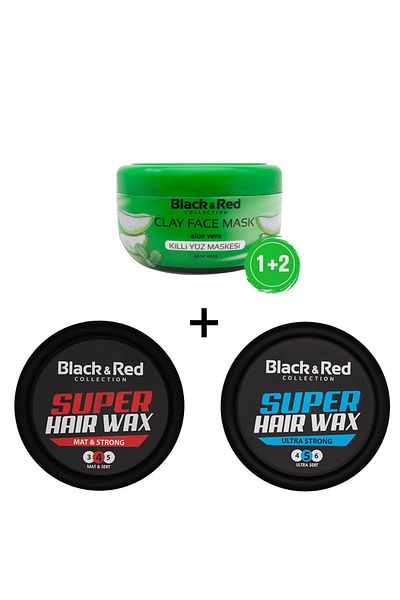 Black Red Clay Face Mask Aloe Vera 400 Gr+ 2 Pieces 150 MlWax