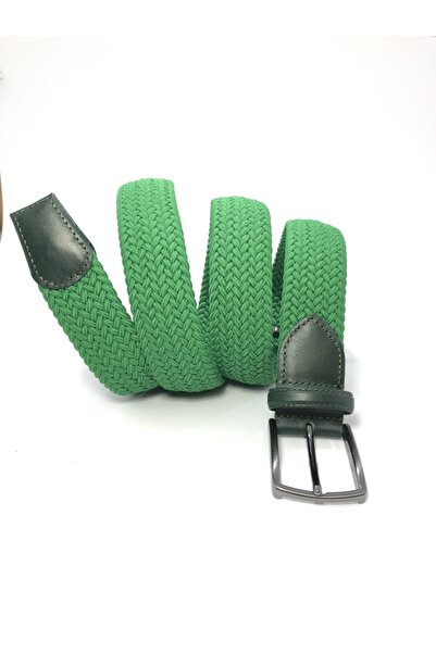 GİRAY Elastik Örgü Esnek Unisex Gerçek Deri Detaylı Kemer
