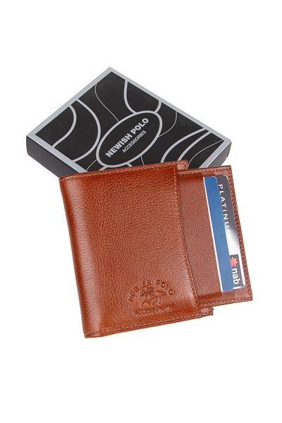 Newish Polo Θήκη κάρτας ανδρικού πορτοφολιού από γνήσιο δέρμα Tan