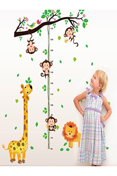 FAMILY Co. Boy Ölçer Duvar Sticker Duvar Çıkartması Seti Zürafa Maymun Aslan