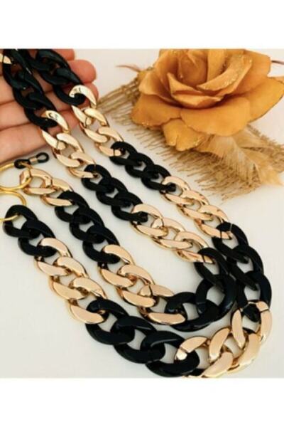 Classy Retro Geçmeli Kalın Siyah Gold Gözlük Zinciri