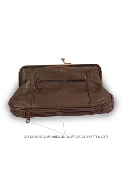 Erzeno Genuine Leather Brown Clip Women's Wallet with Puppy