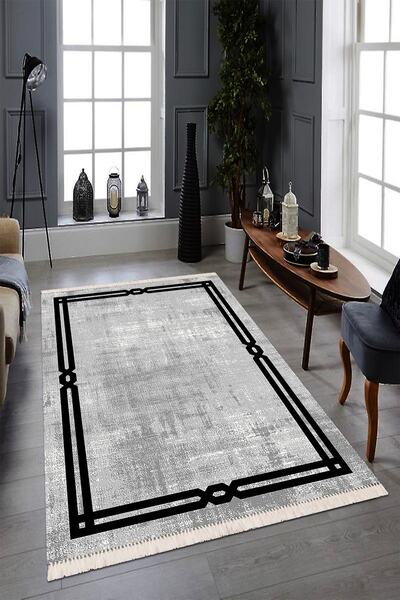 Modern home Çerçeveli Eskitme Tasarım Halı Yolluk Kaymaz Taban Makinada Yıkan...