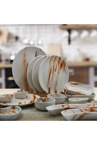 Arna Porselen Caramel Hand Decor Breakfast Set 19 Pieces