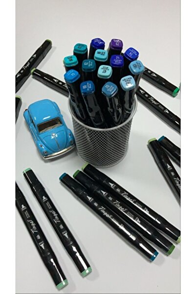 Tinge مجموعة أقلام تحديد ذات رأس مزدوج مكونة من 14 لونًا، ظلال زرقاء