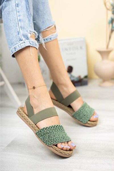 ZERDALİFE Women's Green Knitted Sandals111120